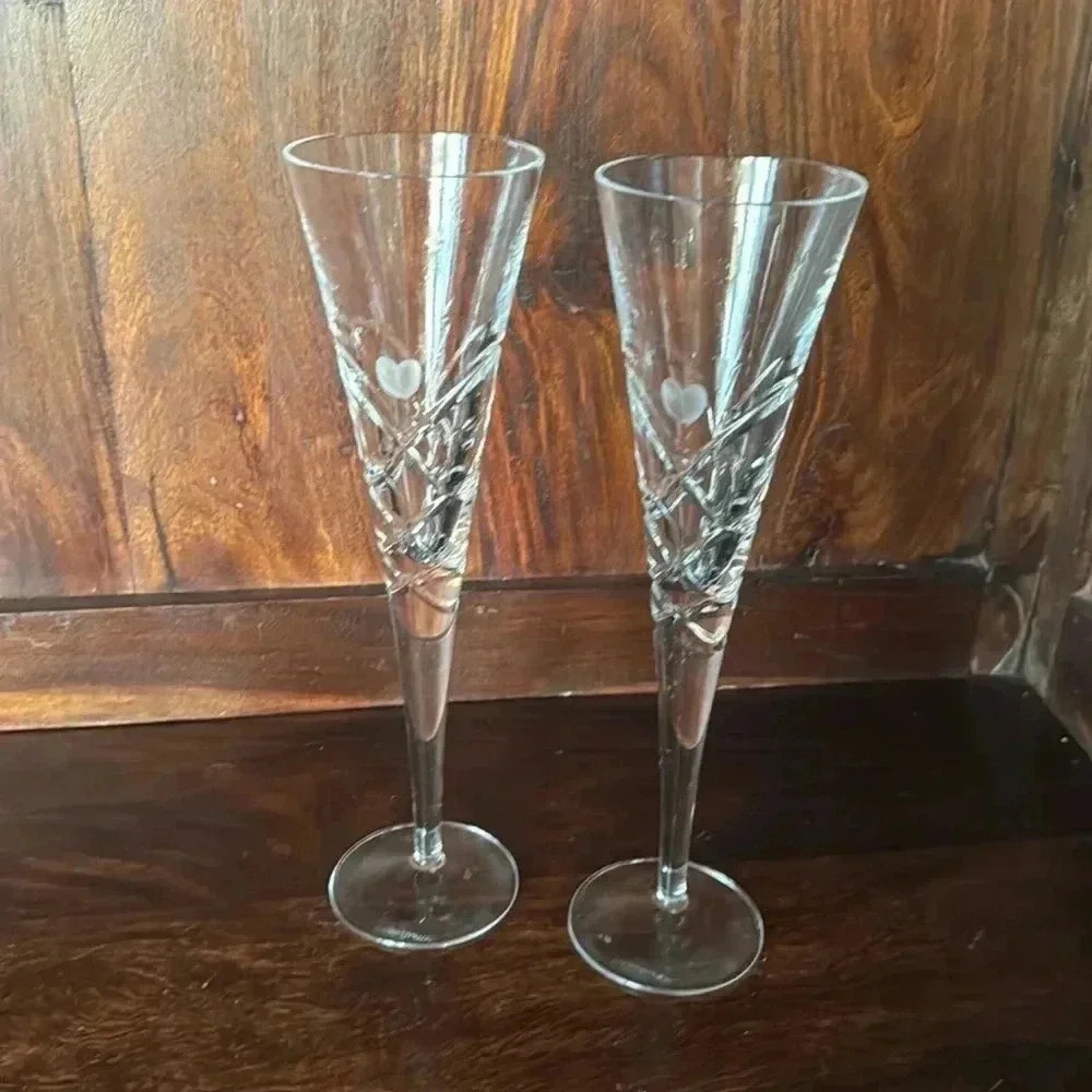 Reed‎ & Barton Engraved Crystal Champagne Flute Set (2) - Miller Rogaska Crystal